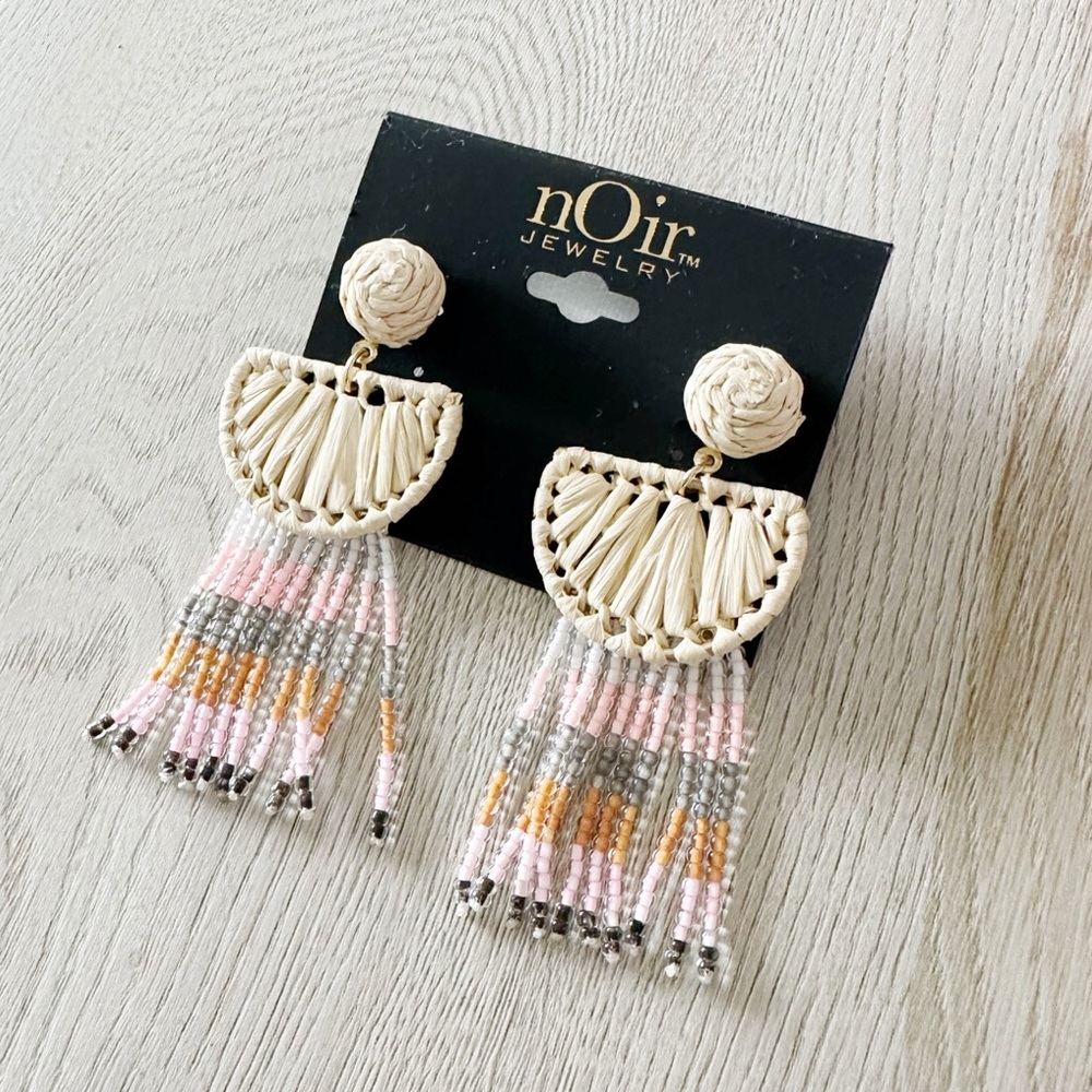 NEW Noir Jewelry Pink Tassel Rattan Earrings